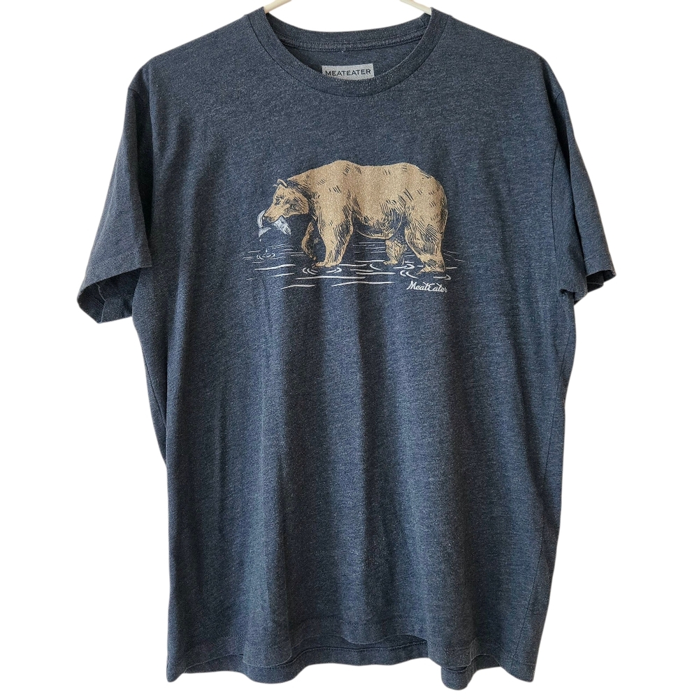 Meateater Gray T-shirt Bear Graphic Fisherman Hunter Outdoorsman Sz L
